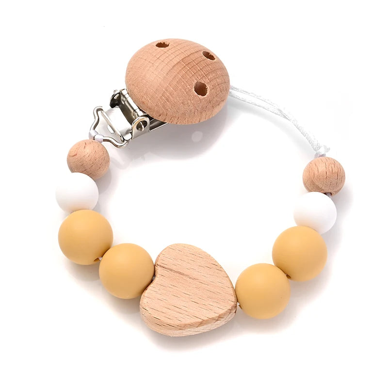 Baby Pacifier Chain Clips Wood Pentagram Teether Silicone Round Beads Teething Chain For Baby Care Soother Chew Toys Shower Gift Purest Peak