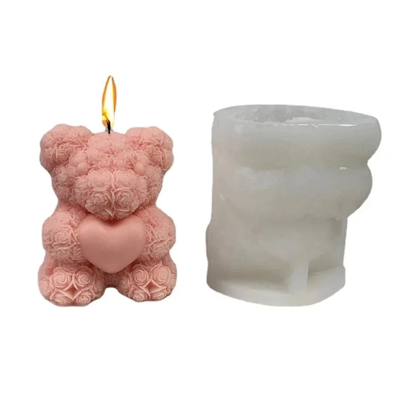3D Bear Hug Love Silicone Candle Molds Diy Cute Bear Pet Candle Making Supplies Handmade Soap Plaster Resin Mold Home Decor Gift Econic Blanks