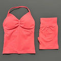 HISTELLO 2 Pieces Sports Set Women Yoga Longline Strap Top Scrunch Seamless Shorts Sport Gym Set Sportswear Workout Fitness Set Quick Pick Grocers