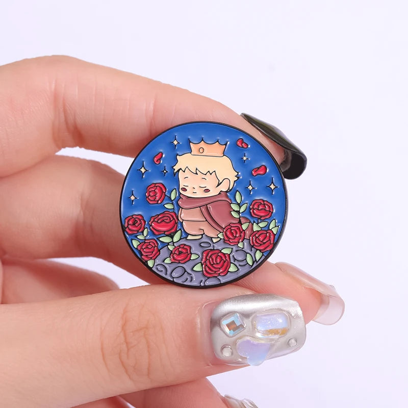 Cartoon Boy Fox Rose Enamel Pins Moon Star Whale Paper Boat Brooch Lapel Hat Bag Badge Jewelry Accessories Gift for Kids Friends Quick Pick Grocers