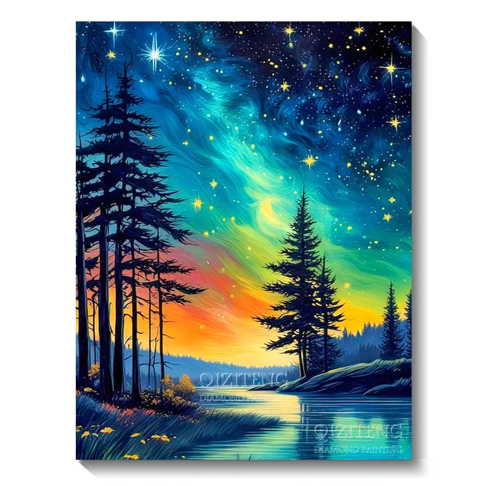 5D Diamond Art Painting Aurora Landscape Mosaic Embroidery Cross Stitch Kit Full Round Rhinestone Diy Wall Home Decor Gift Econic Blanks