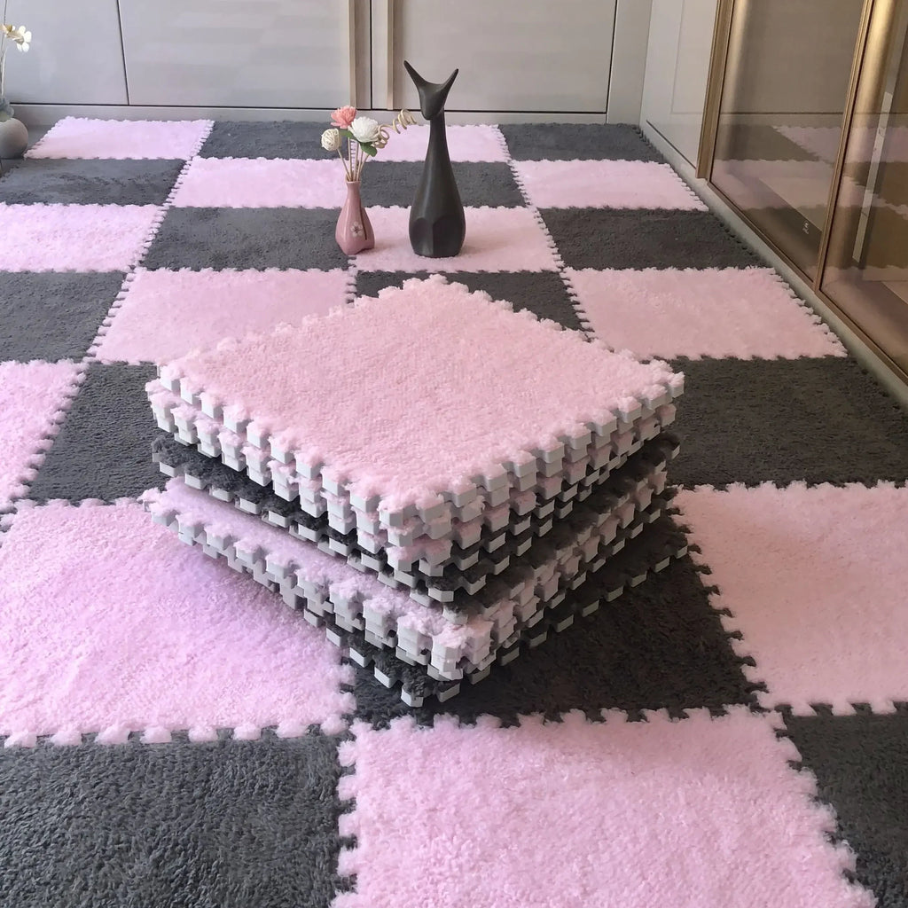 30*30CM Soft Plush Children Kids Rug Play Mat Puzzle Carpet Warm Playmat Interlocking Exercise Tiles Floor Carpet Decoration Mat Quick Pick Grocers
