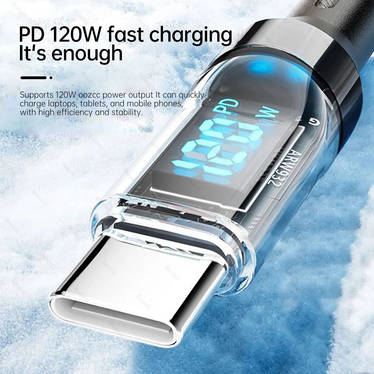 OOZCC LCD Watt Display Cable, Max 120W Super Fast Charging USB Type C Cable Data Transfer, USB A to Lightning for IPhone14 Pro Quick Pick Grocers