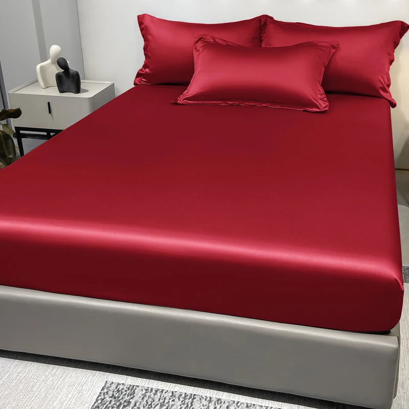 Modern Satin Fitted Sheet Ice Silk Bedspread Quick Pick Grocers