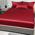 1 Simple Modern Satin Solid Color Fitted Sheet, Solid Color Ice Silk Bedspread For Bedroom, Bedding (Excluding Pillowcases) Quick Pick Grocers