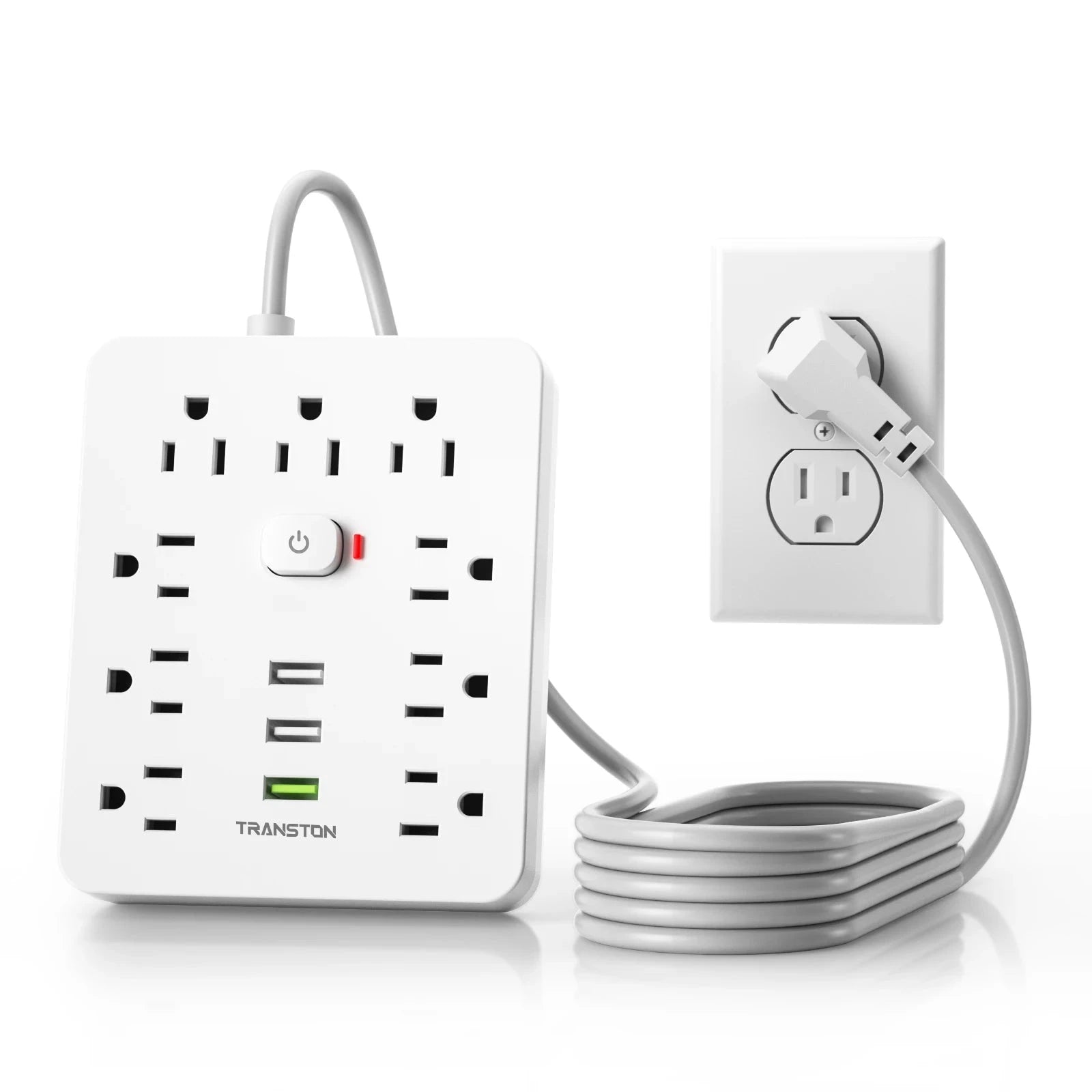 Power Outlet with Surge Protector, 9 sockets 3 USB Ports,5ft Extension Cord, Quick Charge, For Home and Office,White Econic Blanks