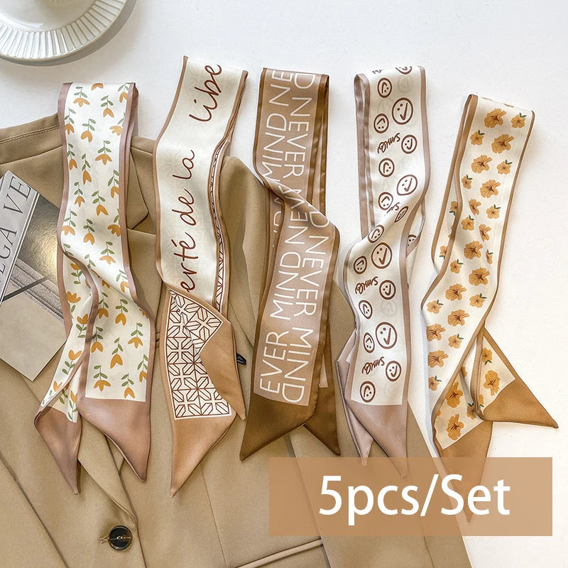 2-6pcs/set Series Silk Satin Scarf Women Cloth Hair Bands Headdress Accessories Lady Scarves Ribbon Neck Ties for Bag Handle Quick Pick Grocers