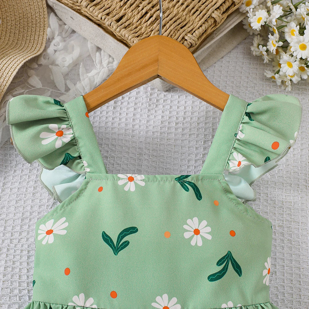Girls' summer style small fly sleeve plant print dress Quick Pick Grocers
