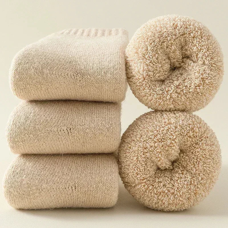3 Pairs Men Women Wool Socks Couples Solid Winter Snow Chrismas Gift Thermal Cashmere Marino Thickened Fleece Terry Loop socks Quick Pick Grocers