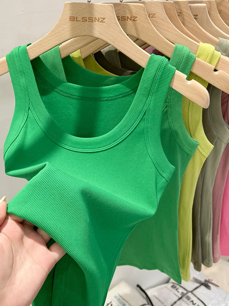 zjaiss Women Solid Round Neck Ribbed Tank Top Camisole Women 2026 Summer Basic Elastic Tank Top O Neck Solid Tank Top Quick Pick Grocers