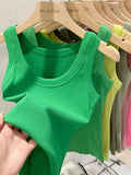 zjaiss Women Solid Round Neck Ribbed Tank Top Camisole Women 2026 Summer Basic Elastic Tank Top O Neck Solid Tank Top Quick Pick Grocers