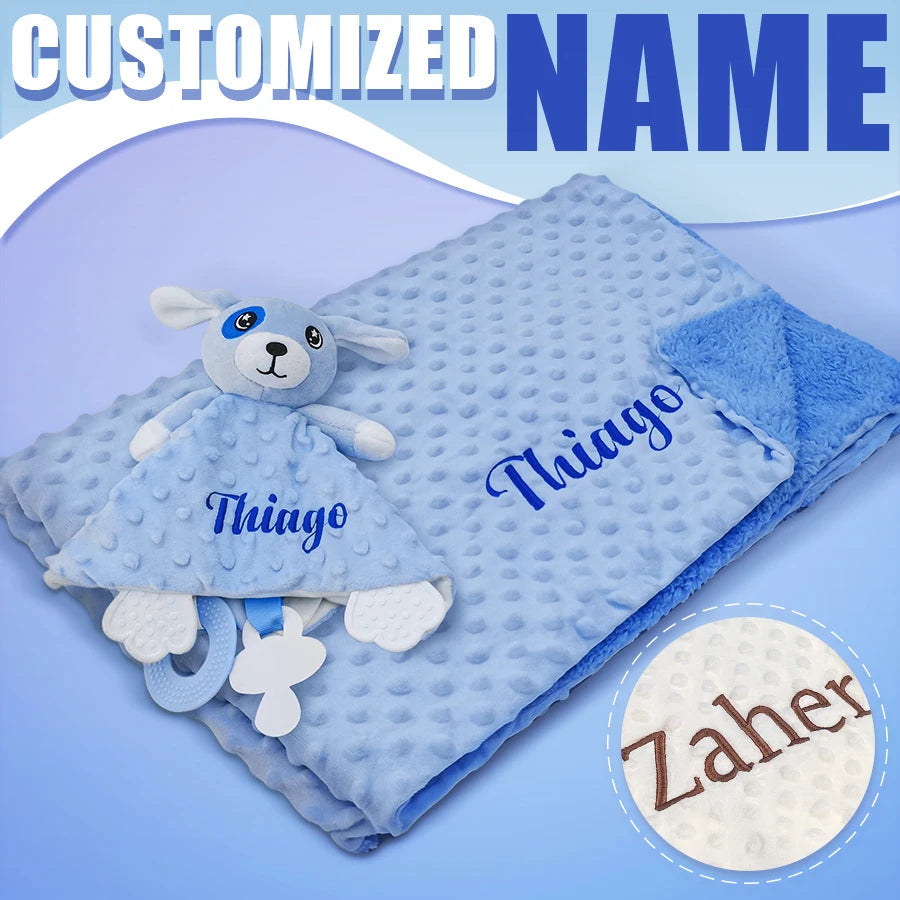 Personalized Newborn Baby Blanket with Name Custom Stroller Sleeping Dolls Animal Security Towel Gift Set for Baby Shower Gifts Purest Peak