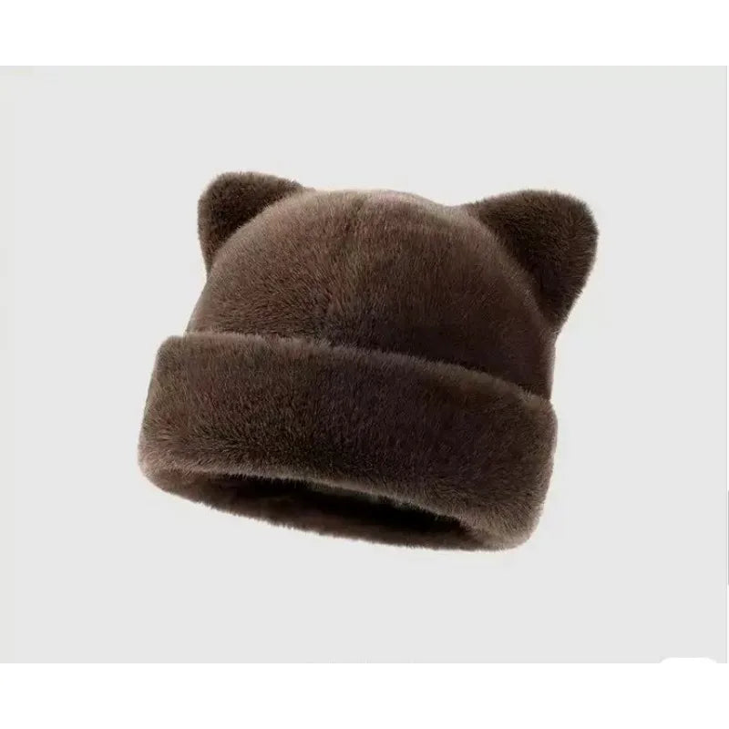 Leopard print plush teddy bear hat for women, sweet and cute, thick and warm, retro and versatile, hooded beanie. Purest Peak