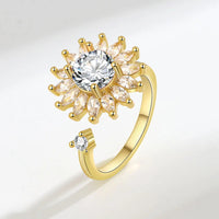 VENTFILLE 925 Sterling Silver Sunflower Diamond Zircon Rotatable Ring For Women Gift Relieve Stress Ring Jewelry Wholesale Quick Pick Grocers