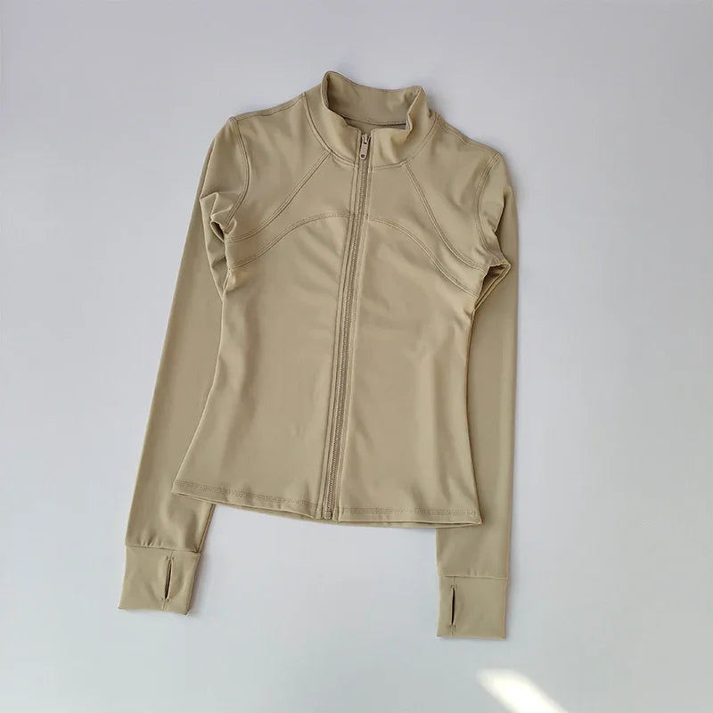 Outdoor Sports Long Sleeved Women Slim Yoga Clothes Quick Dry Zipper Cardigan Stand Up Collar Jacket Running Fitness Jacket Top Quick Pick Grocers