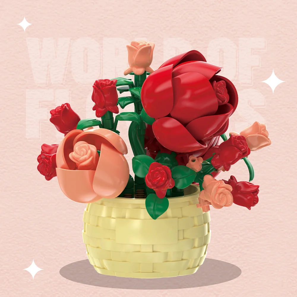 DIY Potted Plant Building Blocks Set - Rose Sunflower Succulents Bonsai Tree Romantic Garden Kids Model Bricks Toy Kit Econic Blanks