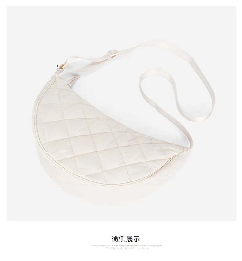 Waist Half Moon Belt Bag Solid Color Crossbody Bag Large Capacity Shoulder Bags Portable Nylon Plaid Travel Bags for Commuting Quick Pick Grocers