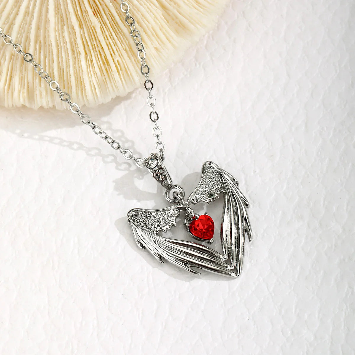 Gothic Punk Bat Wings and Heart Shaped Resin Pendant Necklace - Dark Fantasy Style Alloy Chain, Halloween Women’S Gift, Casual Fashion Accessories Quick Pick Grocers