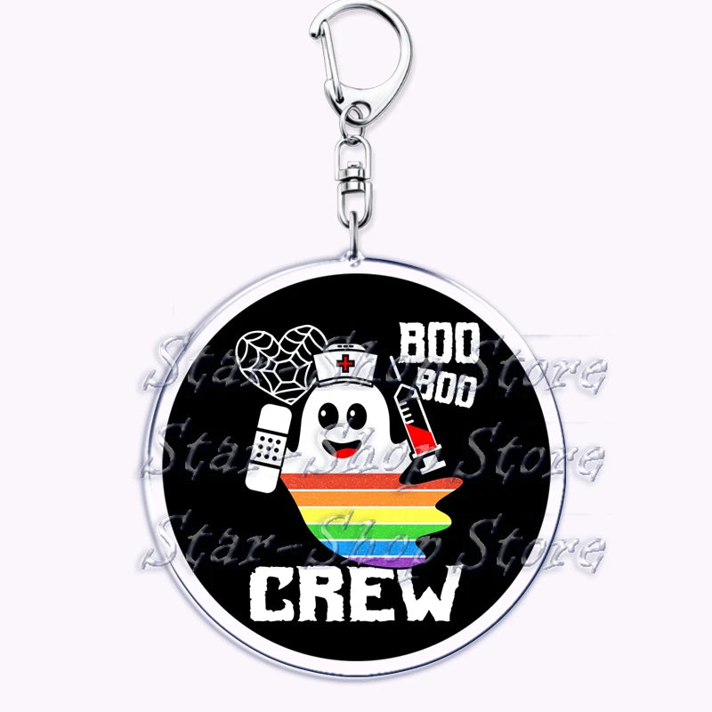 Cute Lgbt Halloween Keychain for Accessories Bag Gay Pride Lgbtq Spooky Ghost Lesbian Keyring Jewelry Rainbow Fans Friends Gifts Quick Pick Grocers