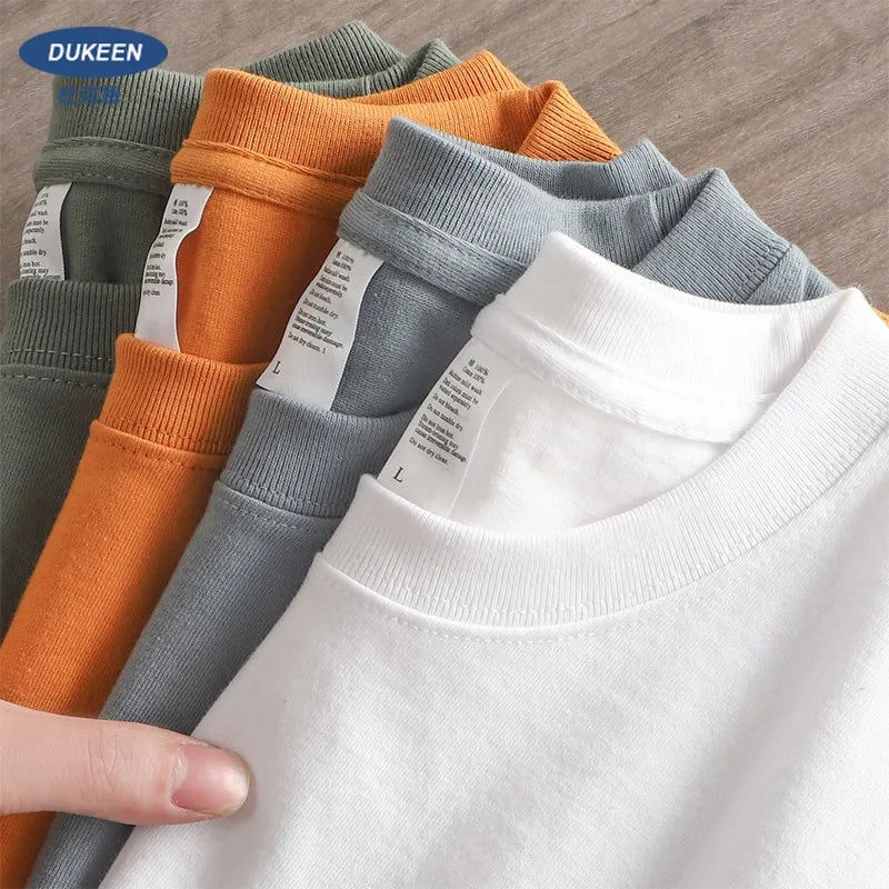 Dukeen 280gsm Oversized Heavy T-Shirt for Men Summer Short Sleeve Tee Cotton Solid Color Top Casual T Shirts One Piece Quick Pick Grocers