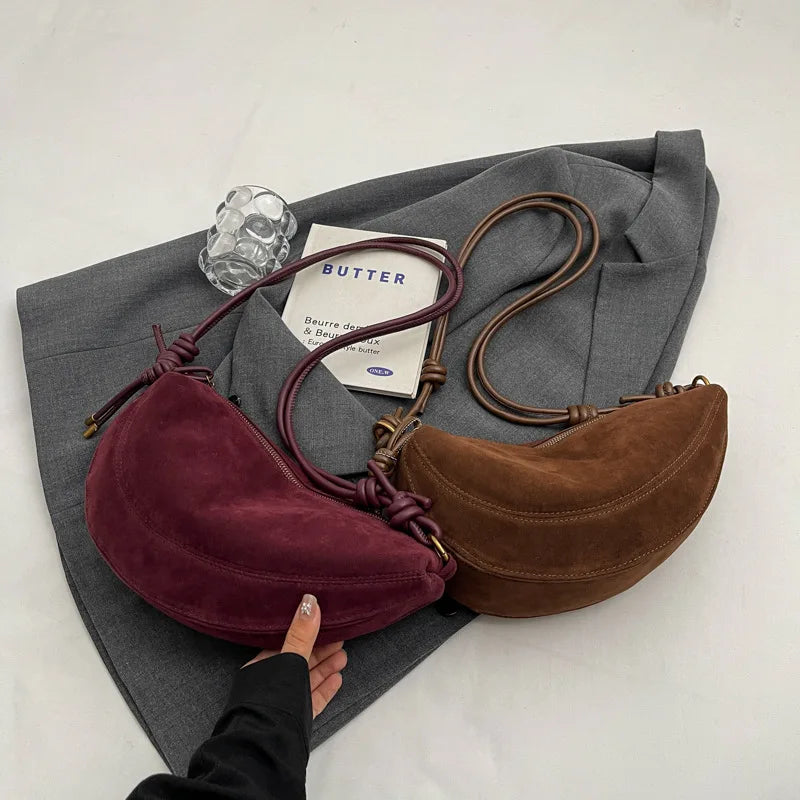 Faux Suede Super Popular Niche Suede Shoulder Bag for Women 2025 Hot Sale Single Crossbody Bags Underarm Dumpling Sweet Bags Quick Pick Grocers