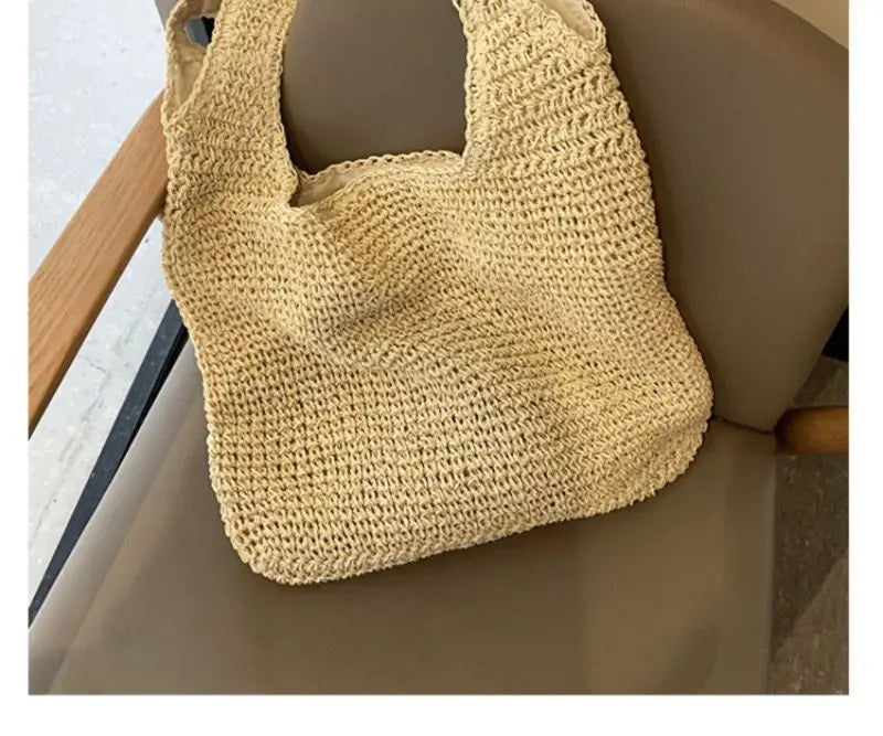 French Style Large Capacity Woven Straw Woven Bag for Women New Beach Vacation Shoulder Bag Casual Commuting Tote Bag Purse Quick Pick Grocers