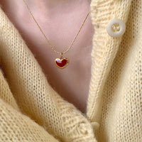 2025 Mothers Day Red Heart Pendant Stainless Steel Gold Color Chain Necklace for Women Non Fading Jewelry Sweet Accessories Gift Quick Pick Grocers