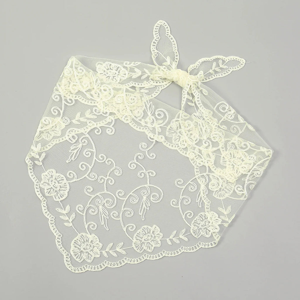 Elegant Lace Scarf Hollow Out Embroidery Foulard Bandana Solid Color Triangular Scarf Thin Vintage HandkerChiefs for Hair Woman Quick Pick Grocers