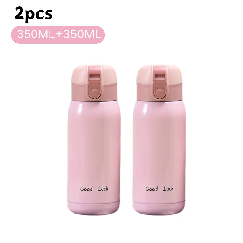 200/350ml Cute Mini Thermos Cup Stainless Steel Thermal Coffee Mug Portable Vacuum Flask Insulated Water Bottle with Button Lid Quick Pick Grocers