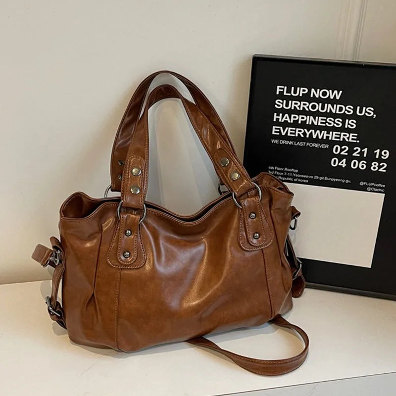 Fashion Classic Versatile Commuter Shoulder Bag Large Capacity Retro Handbags Travel Tote Bags Zipper Opening Women Shopping Bag Quick Pick Grocers