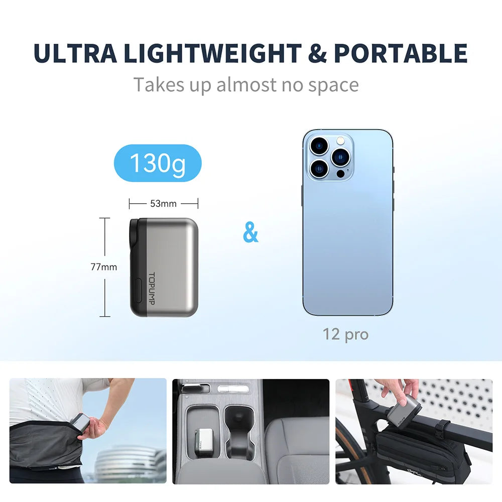 TOPUMP TB2 PRO Mini Portable Electric Pump for Bike Cordless Tire Inflator 120PSI Max 450mAh Battery with Screen Fast Charging Quick Pick Grocers