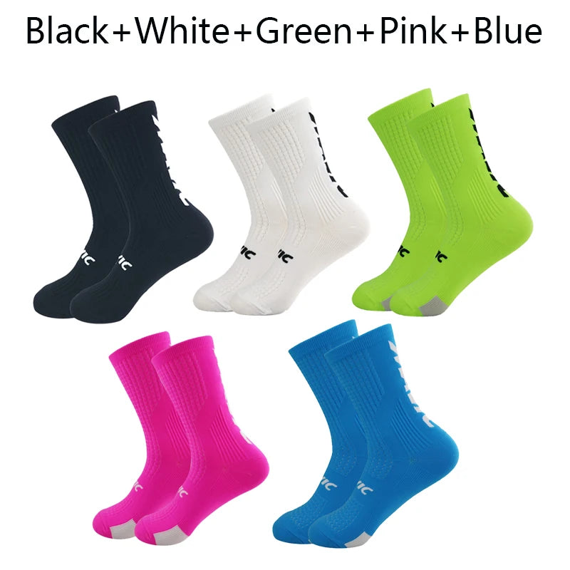 5 Pairs Cycling Socks Men Bicycle Sport Running Bike Socks Mid Tube Compression Outdoor Racing MTB Road Bike Socks Breathable Quick Pick Grocers