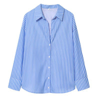 HXAO 2025 Woman Blouses Long Stripe Shirts Women Spring Summer Long Sleeve Blue White Shirt Woman Large Tops Button Up Shirts Quick Pick Grocers