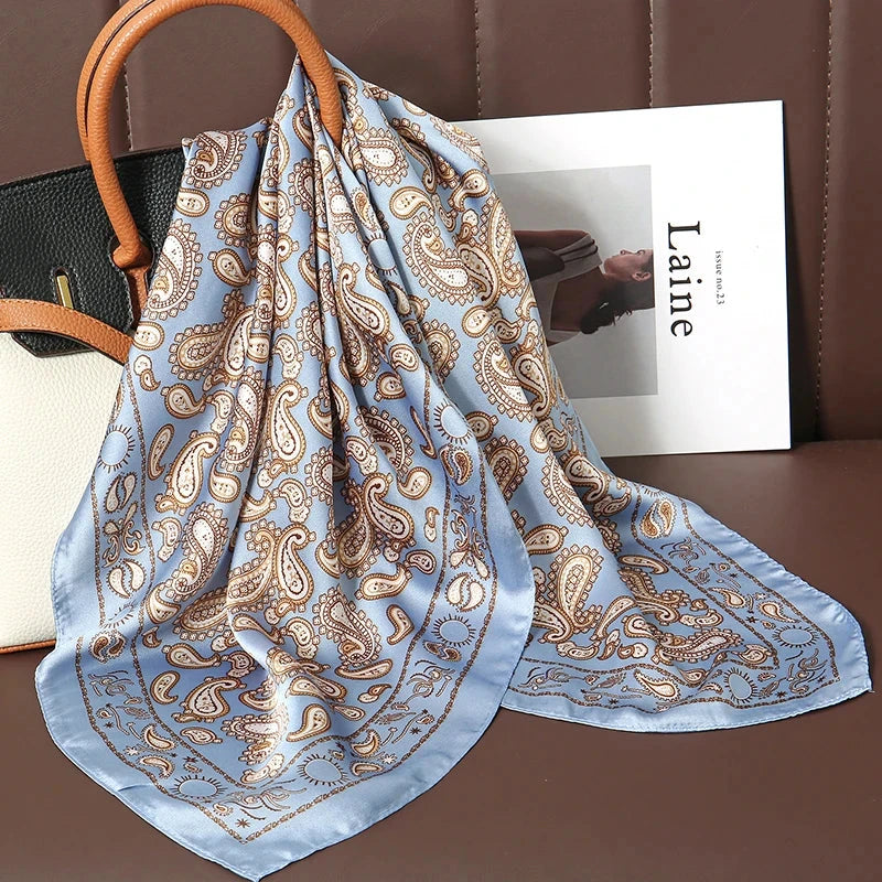 Luxury Print Satin Silk Square Scarf for Women Shawl Hijab Neckerchief Female Hair Ribbon Headband Fashion Wrap Bandana 2023 New Econic Blanks