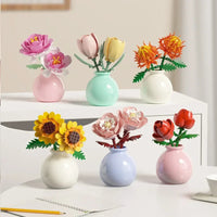 Building block pot plant bouquet of flowers, roses, lily building blocks, toys with flower pots, cute living room ornaments gift Quick Pick Grocers