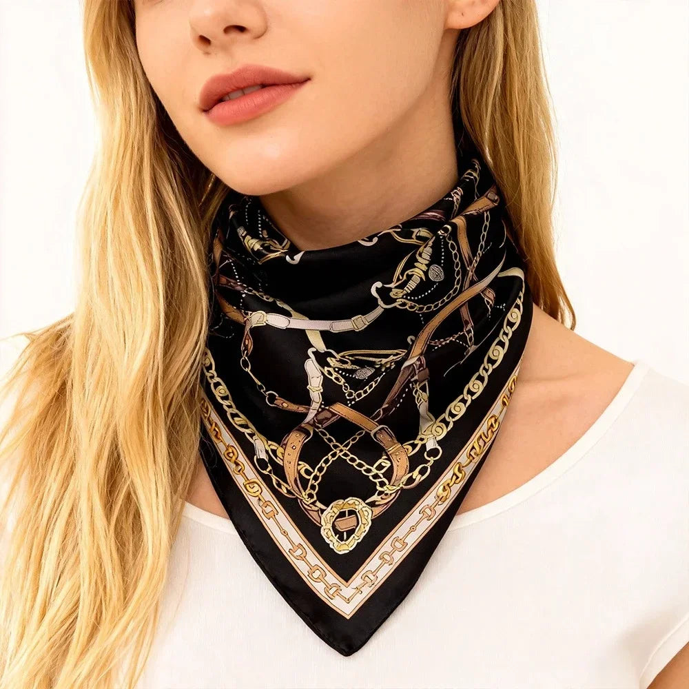 68cm Retro Chain Print Scarf Head Scarfs for Women Luxury Polyester Fiber Thin Scarf Trendy Versatile Neck Gaiter Shawl Hijab Quick Pick Grocers