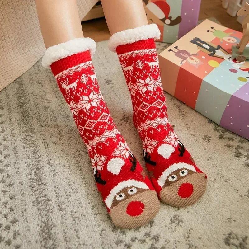 Christmas Gift Slipper Socks Women Thermal Winter Warm Plush Non slip Grip Sleeping Floor Short Sock Fuzzy Fluffy Female Cartoon Quick Pick Grocers