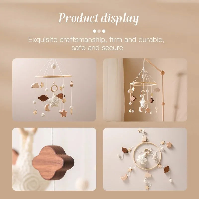 Mobile Wooden Bell Baby Toys 0-12 Months Rattle Toys Bed Newborn Crib mobile With Music Box Bed Bell Hanging Toys Crib Bracket Purest Peak