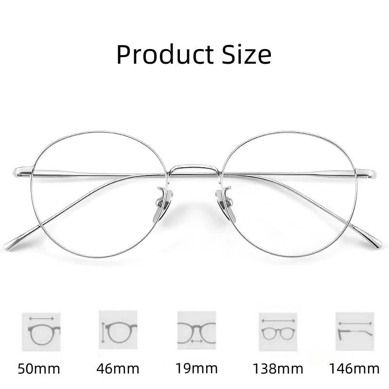FIRADA Vintage Comfortable Eyeglasses Fashion Round Pure Titanium Eyewear Luxury Prescription Glasses Frame For Men Women ST1644 Econic Blanks