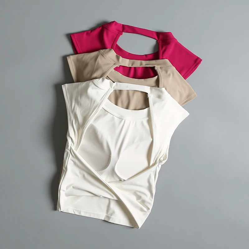 Sexy Short Backless Fixed Chest Pad Sports T-shirt Vest Women's Tight Fitting Quick Drying Slimming Yoga Suit Top Clothing Quick Pick Grocers