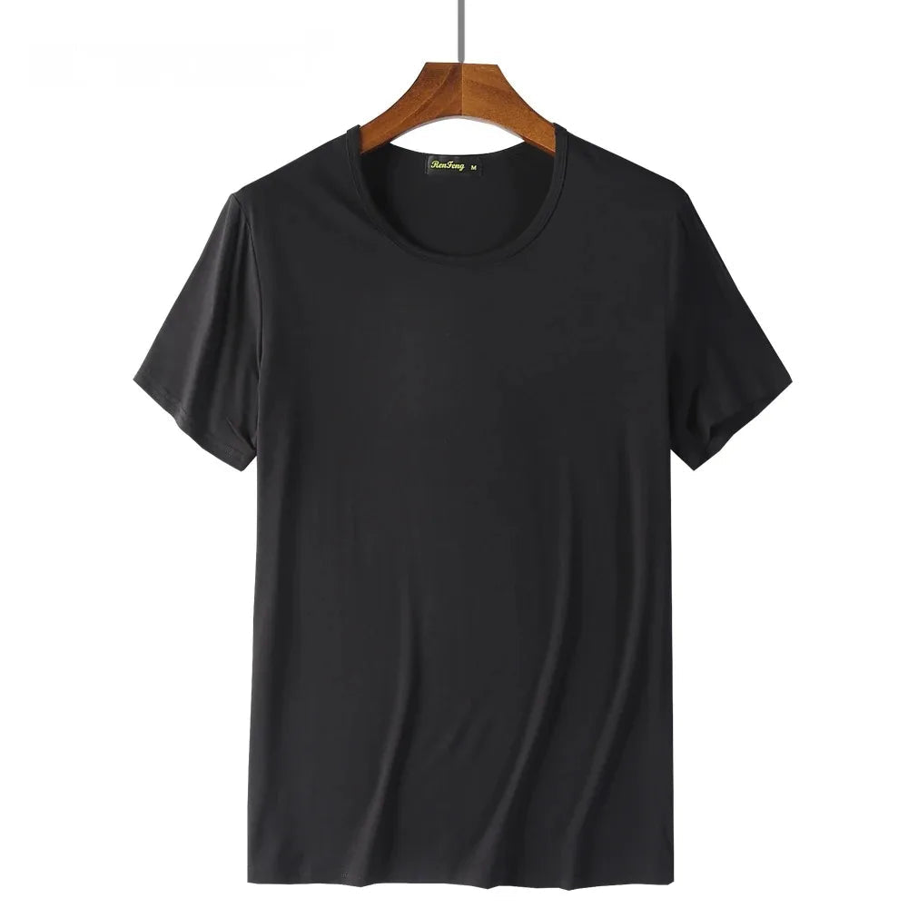 2 Packs Bamboo Fiber Round Neck T-shirts Short Sleeve Classic Tees Sweat-absorbent Gym Man Undershirt Solid Color Tee Black New Quick Pick Grocers