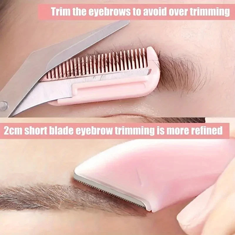 3-Piece Eyebrow Trimmer Set, Scissors and Comb, Stainless Steel Shaver, Eyelash Beginner Makeup Tool, Removal Accessories Quick Pick Grocers