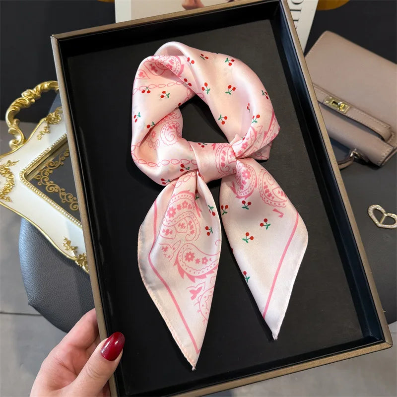 Bohemian Style Print Luxury Brand Silk Square Scarf Women Satin Shawls Neckerchief Wrap Scarves Bandana Hair Hjiab Floral Quick Pick Grocers