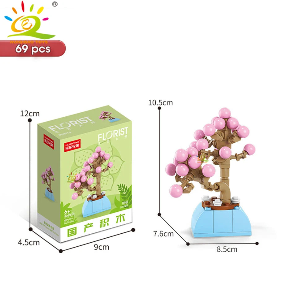 HUIQIBAO MOC Flower Succulent Potted Model Building Block DIY Eternal Bouquet Home Desk Plant Decor Brick Girl Gift Children Toy Quick Pick Grocers