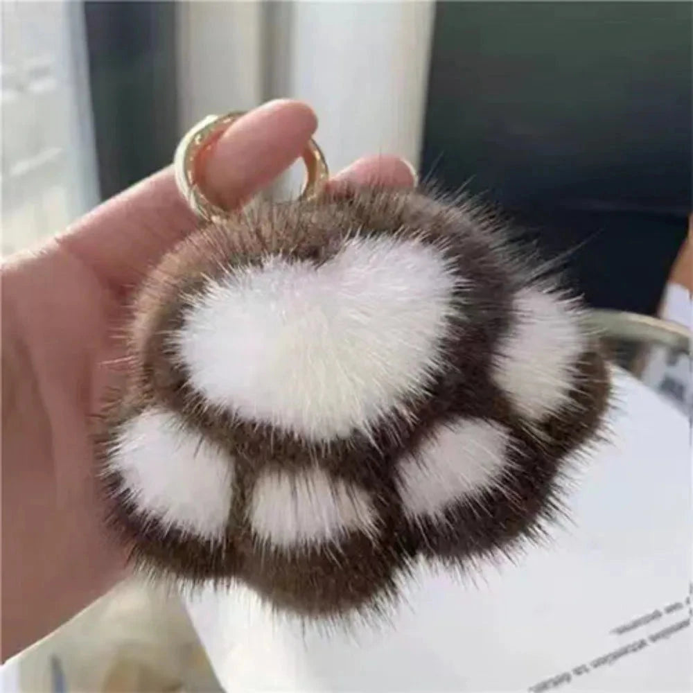 Cat Paw Pendant Keychain Couple Keychain Fluffy Faux Fur Keychain Charm Cute Soft Plush Toy Key Ring Backpack Car Key Pendant Econic Blanks