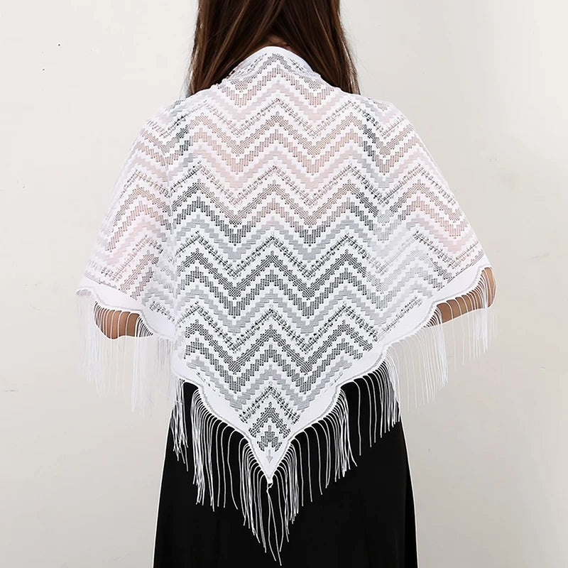 Fashion Lace Hollow Tassel Triangle Scarf Embrodiery Women Headscarf Female Spring Summer Shawls Scarves Long Veil Floral Scarf Quick Pick Grocers