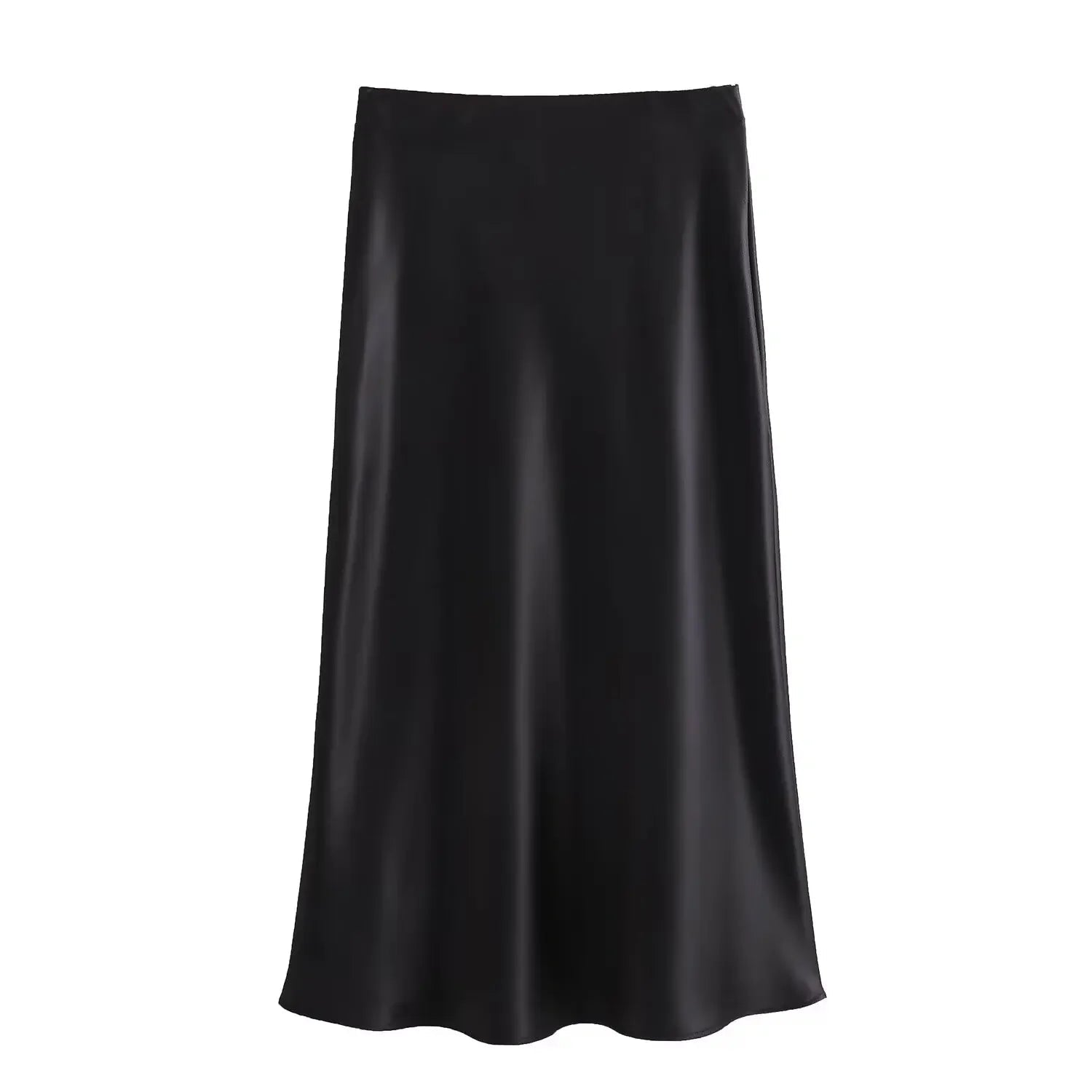 Willshela 2024 Black Satin Skirt Woman High Waist Elegant Long Skirts For Women Fashion Summer Midi Skirt Office Women's Skirts Quick Pick Grocers