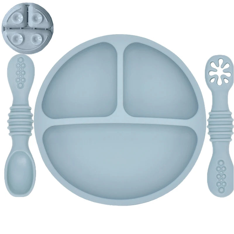 Silicone Baby Sucker Silicone Dining Plate Rice Spoon Set Cute Cartoon Children Dishes Smile Face Baby Tableware Retro Kid Bowl Purest Peak