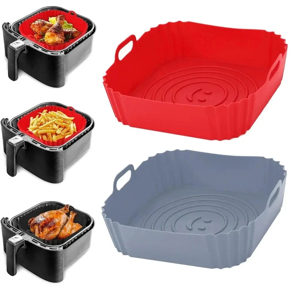 1PC Reusable Airfryer Pan Liner Accessories Silicone Air Fryers Oven Baking Tray Pizza Fried Chicken Airfryer Silicone Basket Econic Blanks