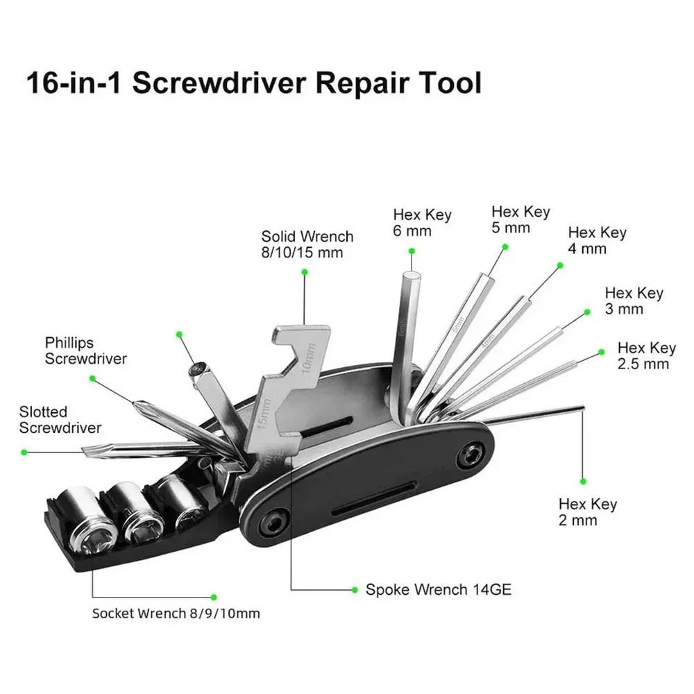 16 in 1 Portable Bicycle Repair Tools Kit Hex Wrench Nut Tire Screwdriver Motorcycle Bicycle Repair Tools Quick Pick Grocers